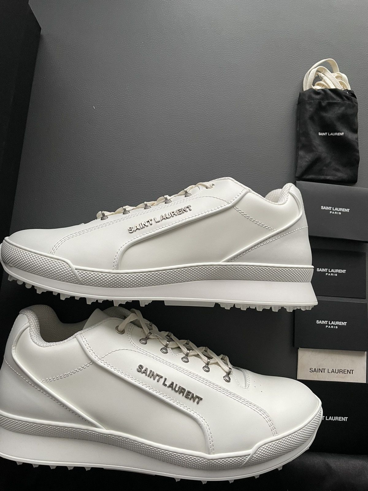 Hedi Slimane × Saint Laurent Paris × Yves Saint Laurent Super Runway Brand New Rare SL Logo ALPHA Leather Sneake Size US 12 / EU 45 - 24 Thumbnail