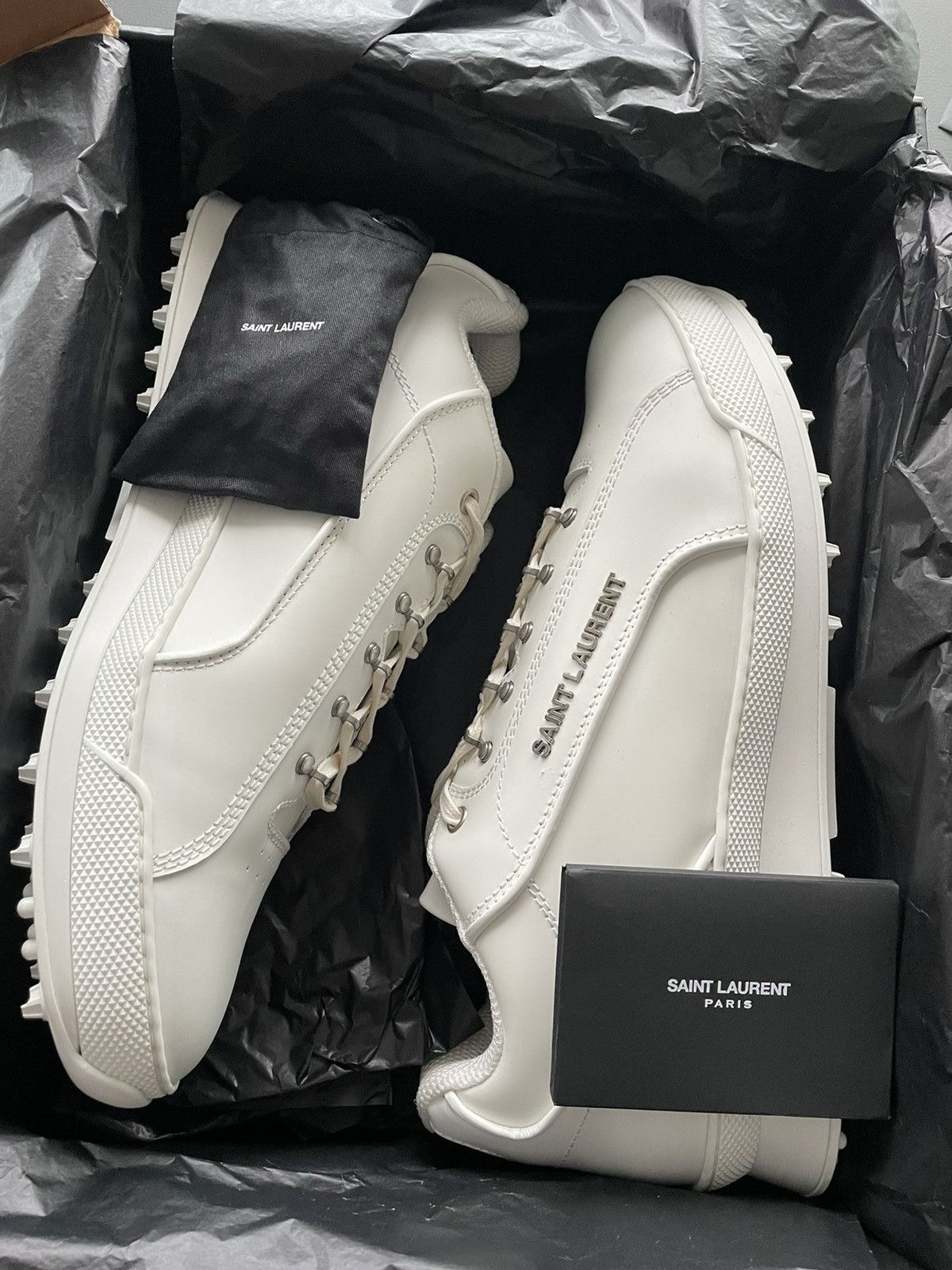 Saint Laurent Paris SL 14/H White Leather Sneakers Studded