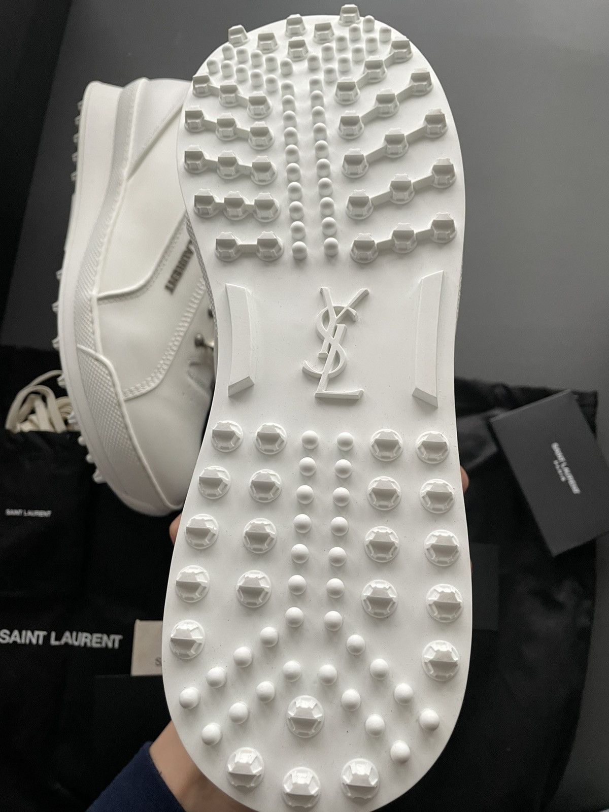 Hedi Slimane × Saint Laurent Paris × Yves Saint Laurent Super Runway Brand New Rare SL Logo ALPHA Leather Sneake Size US 12 / EU 45 - 7 Thumbnail