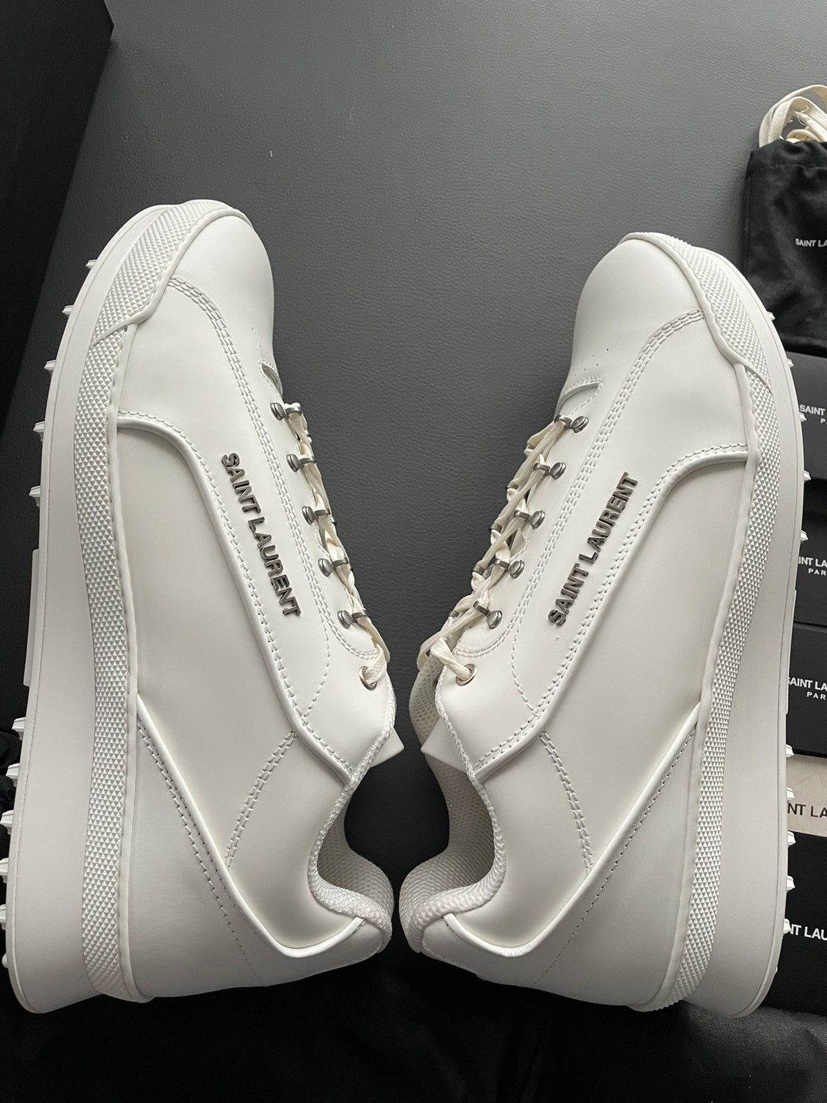 Hedi Slimane × Saint Laurent Paris × Yves Saint Laurent Super Runway Brand New Rare SL Logo ALPHA Leather Sneake Size US 12 / EU 45 - 19 Thumbnail