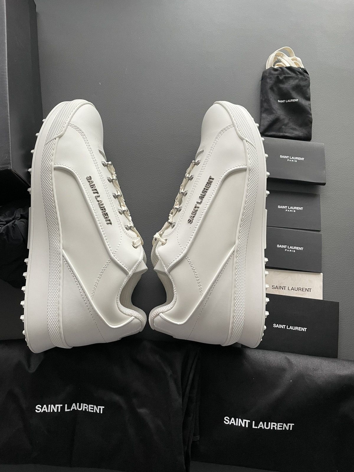 Hedi Slimane × Saint Laurent Paris × Yves Saint Laurent Super Runway Brand New Rare SL Logo ALPHA Leather Sneake Size US 12 / EU 45 - 3 Thumbnail