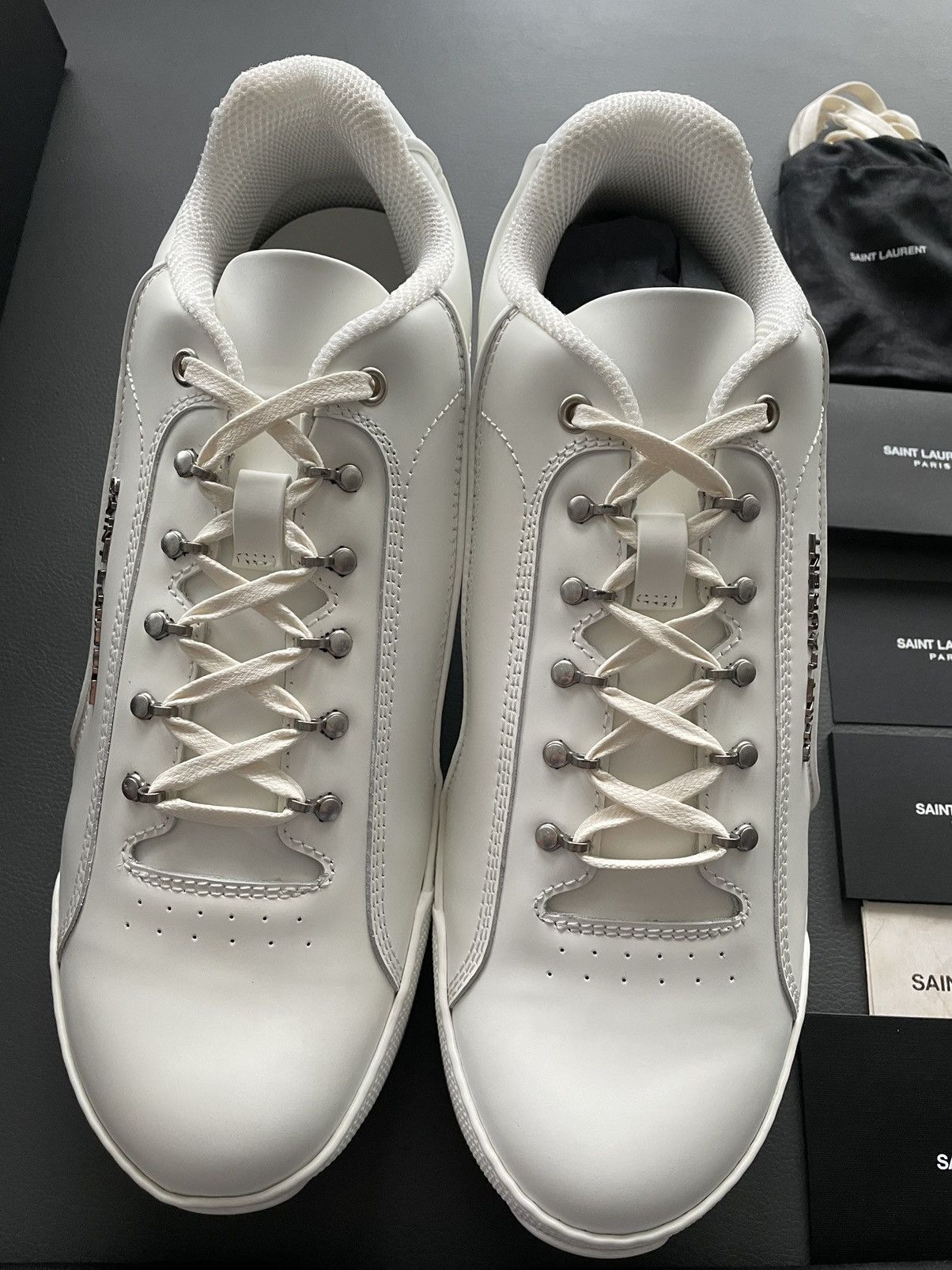 Hedi Slimane × Saint Laurent Paris × Yves Saint Laurent Super Runway Brand New Rare SL Logo ALPHA Leather Sneake Size US 12 / EU 45 - 13 Thumbnail