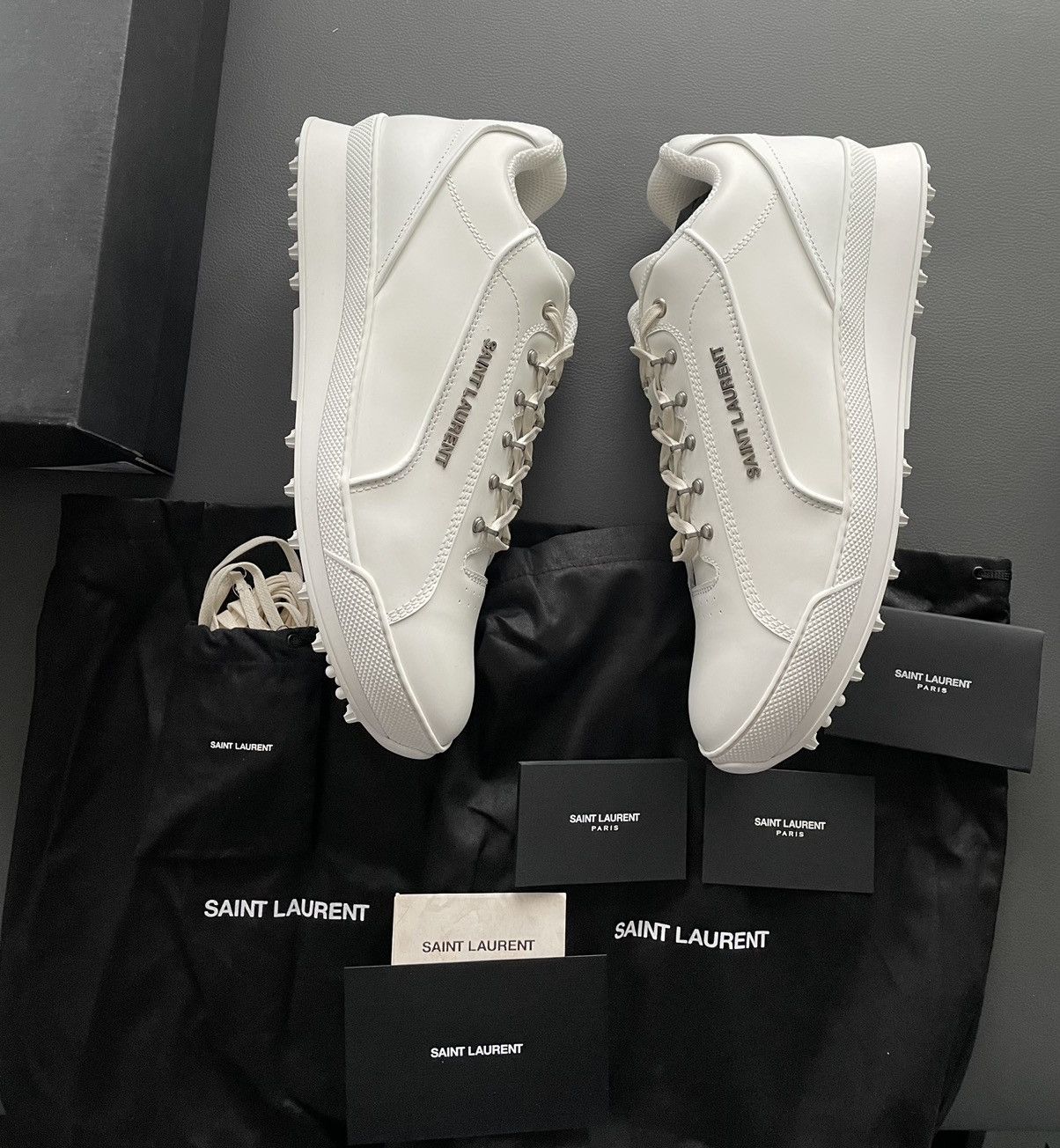 Hedi Slimane × Saint Laurent Paris × Yves Saint Laurent Super Runway Brand New Rare SL Logo ALPHA Leather Sneake Size US 12 / EU 45 - 4 Thumbnail