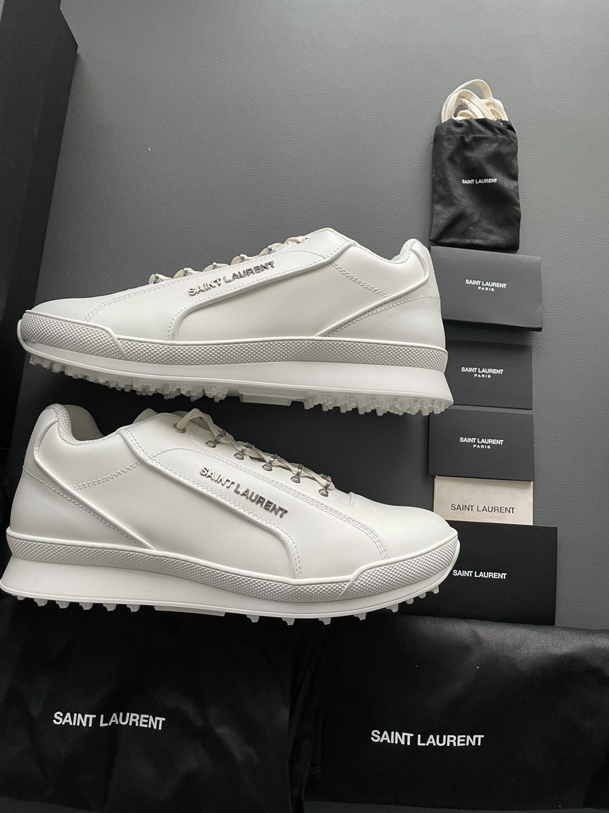 Hedi Slimane × Saint Laurent Paris × Yves Saint Laurent Super Runway Brand New Rare SL Logo ALPHA Leather Sneake Size US 12 / EU 45 - 17 Thumbnail