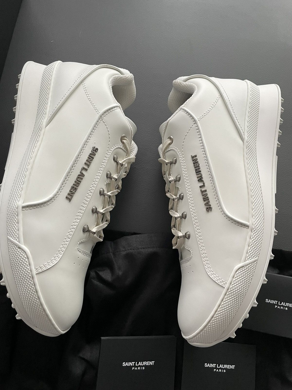 Hedi Slimane × Saint Laurent Paris × Yves Saint Laurent Super Runway Brand New Rare SL Logo ALPHA Leather Sneake Size US 12 / EU 45 - 2 Thumbnail