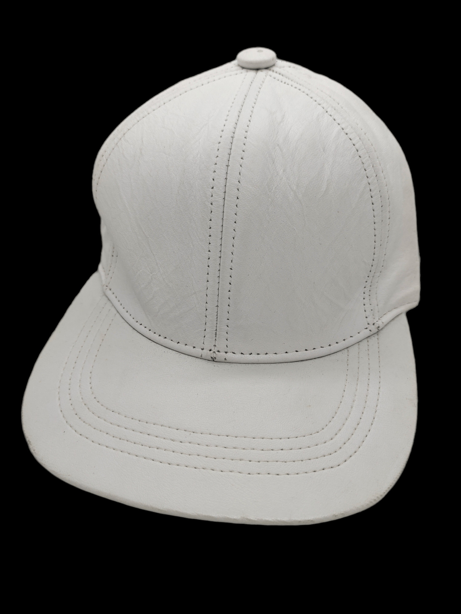 Genuine Leather Vintage Leather White Cap Hat Made In Usa With Signature Size ONE SIZE - 1 Thumbnail