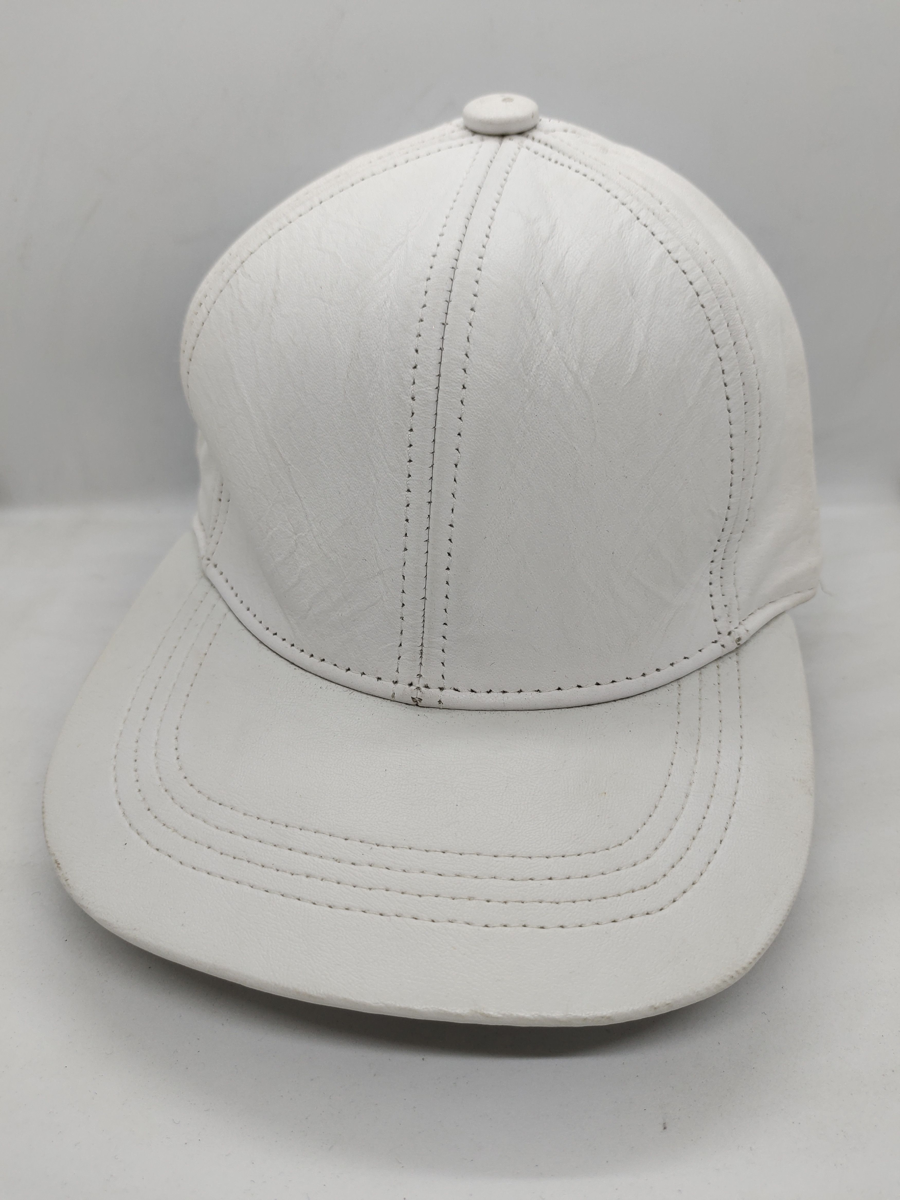 Genuine Leather Vintage Leather White Cap Hat Made In Usa With Signature Size ONE SIZE - 2 Thumbnail