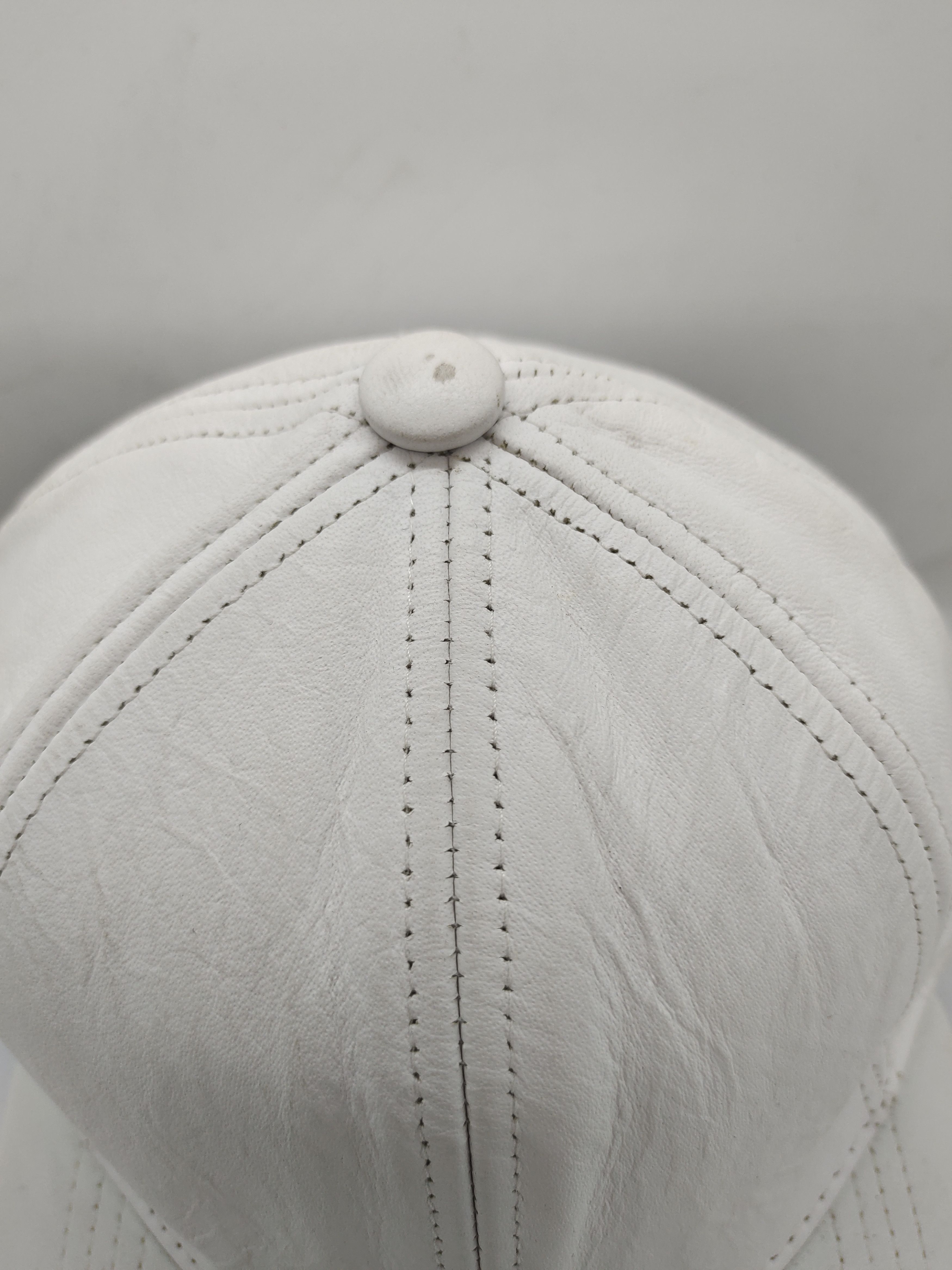 Genuine Leather Vintage Leather White Cap Hat Made In Usa With Signature Size ONE SIZE - 4 Thumbnail