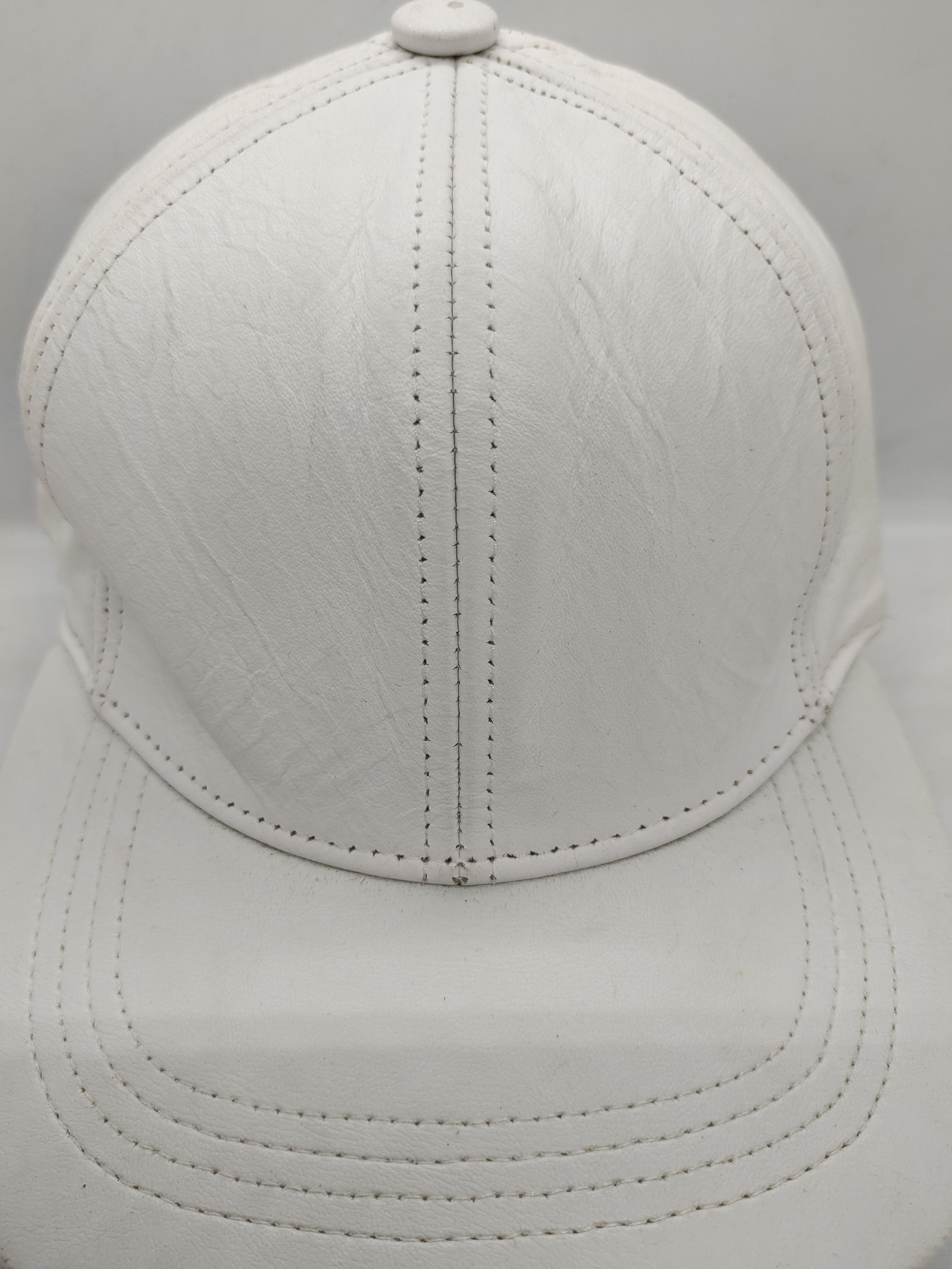 Genuine Leather Vintage Leather White Cap Hat Made In Usa With Signature Size ONE SIZE - 3 Thumbnail