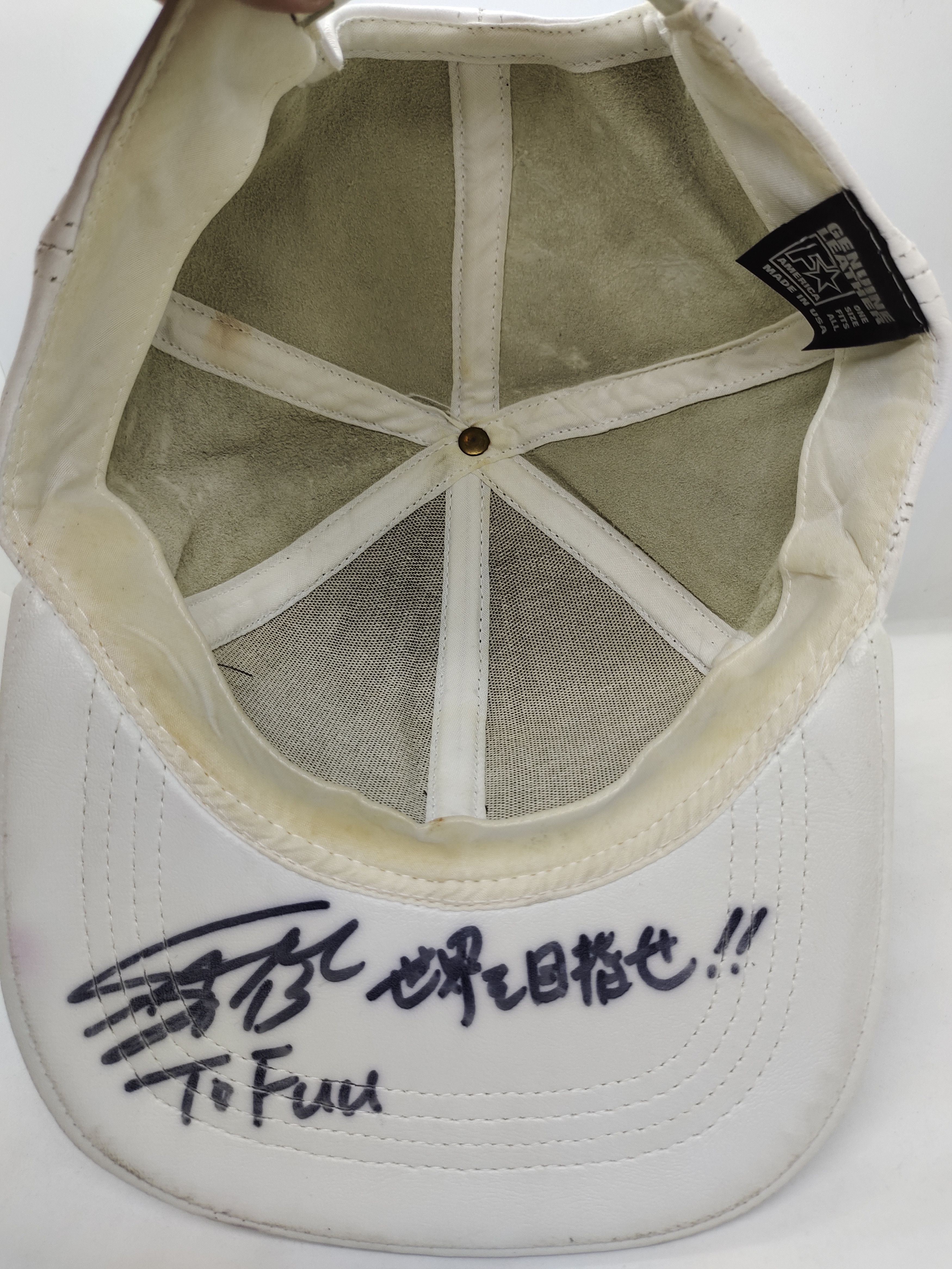 Genuine Leather Vintage Leather White Cap Hat Made In Usa With Signature Size ONE SIZE - 6 Thumbnail