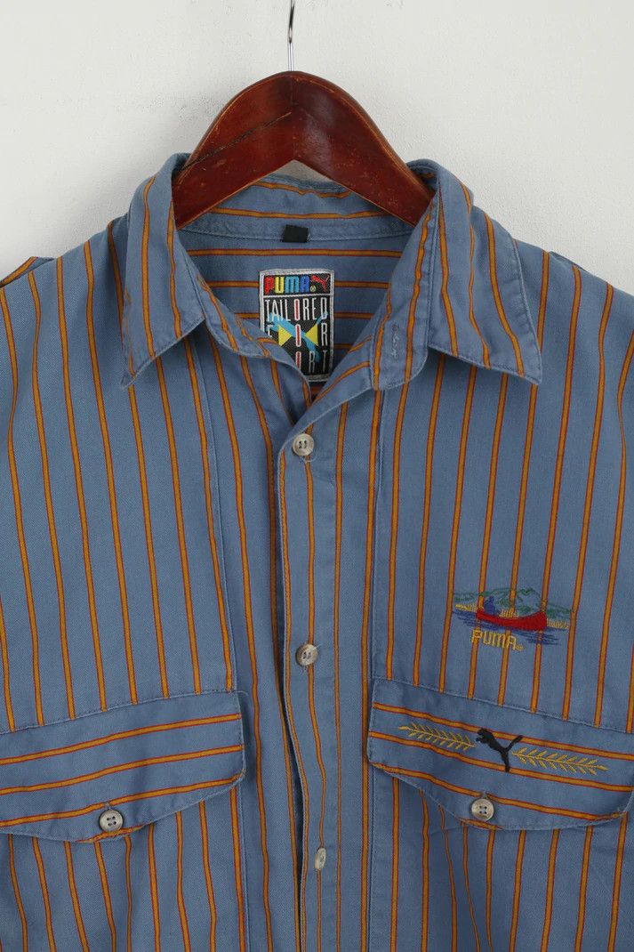Puma Puma Men S Casual Shirt Blue Striped Vintage Sport 90s 6433 Size US S / EU 44-46 / 1 - 3 Thumbnail
