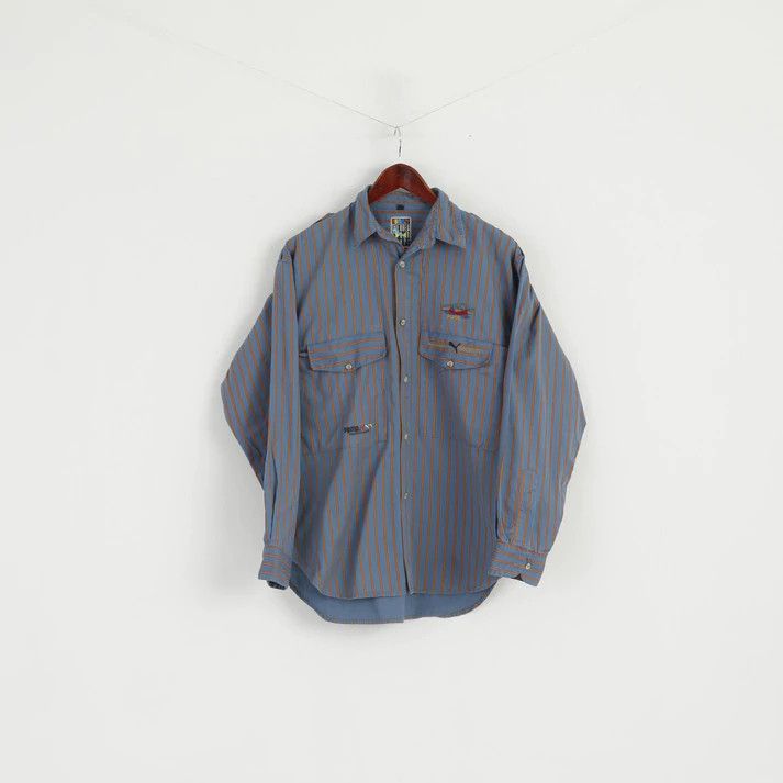 Puma Puma Men S Casual Shirt Blue Striped Vintage Sport 90s 6433 Size US S / EU 44-46 / 1 - 2 Thumbnail