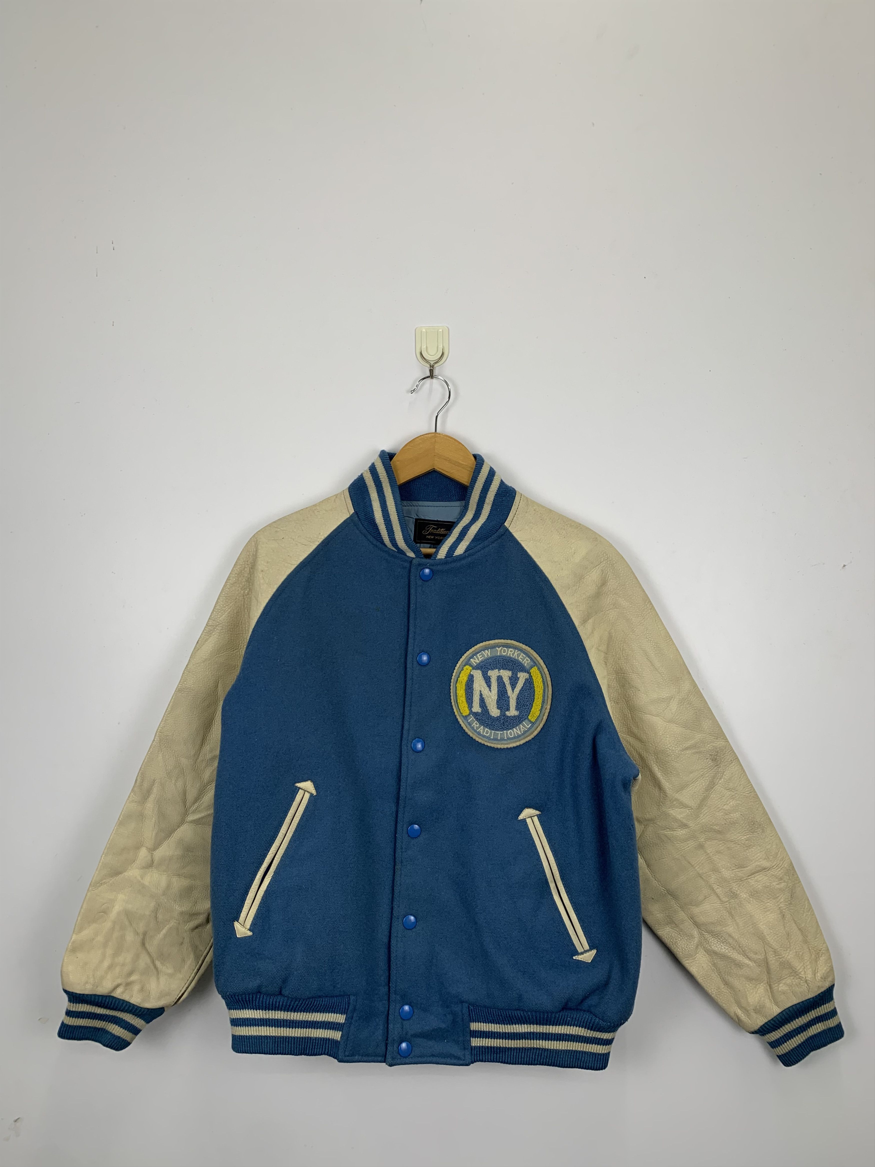 Vintage Vintage New Yorker Varsity Sleeve Leather Jacket Grailed