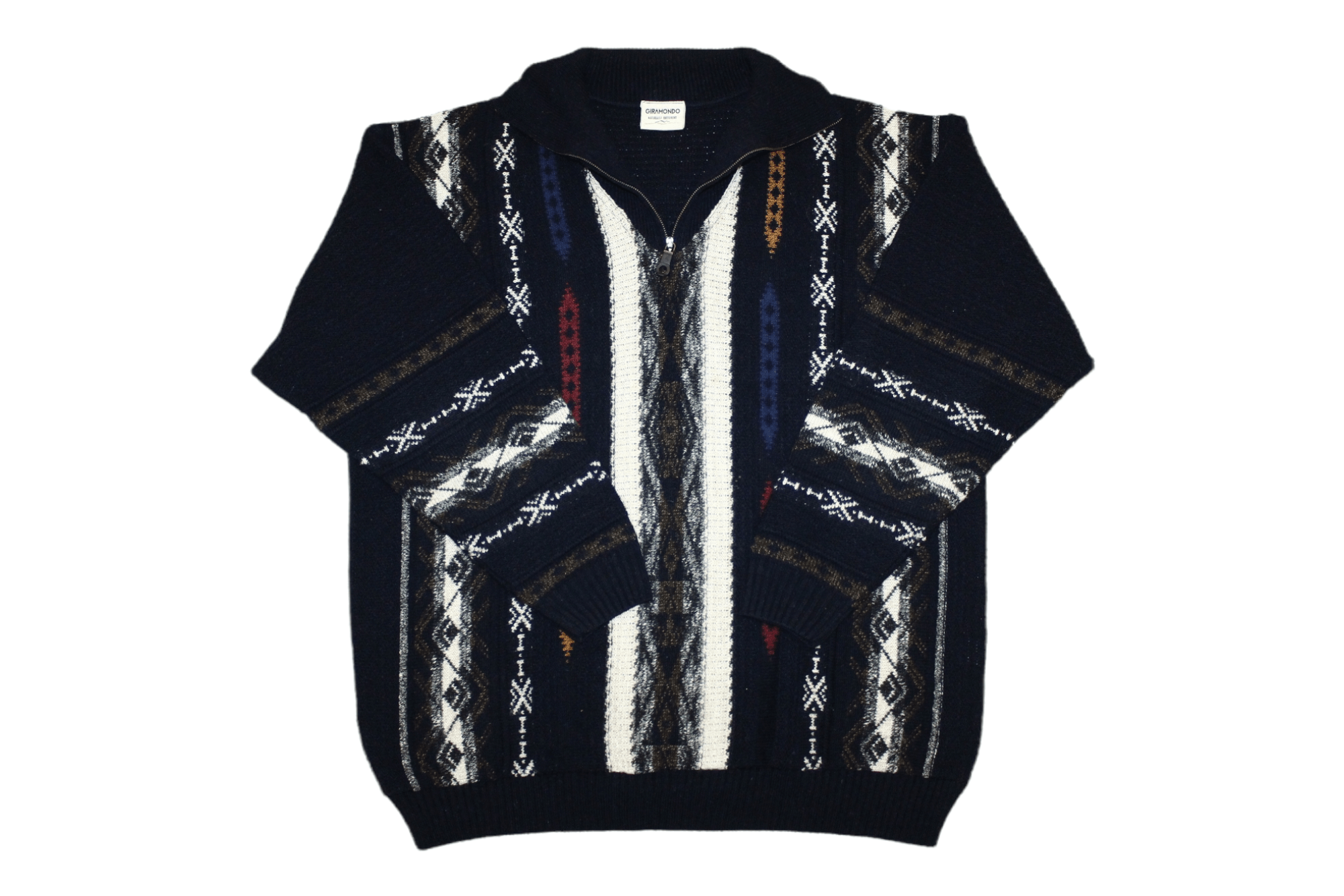 VTG 80s Giramondo Italy Multicolor Cable Knit Zipper Sweater