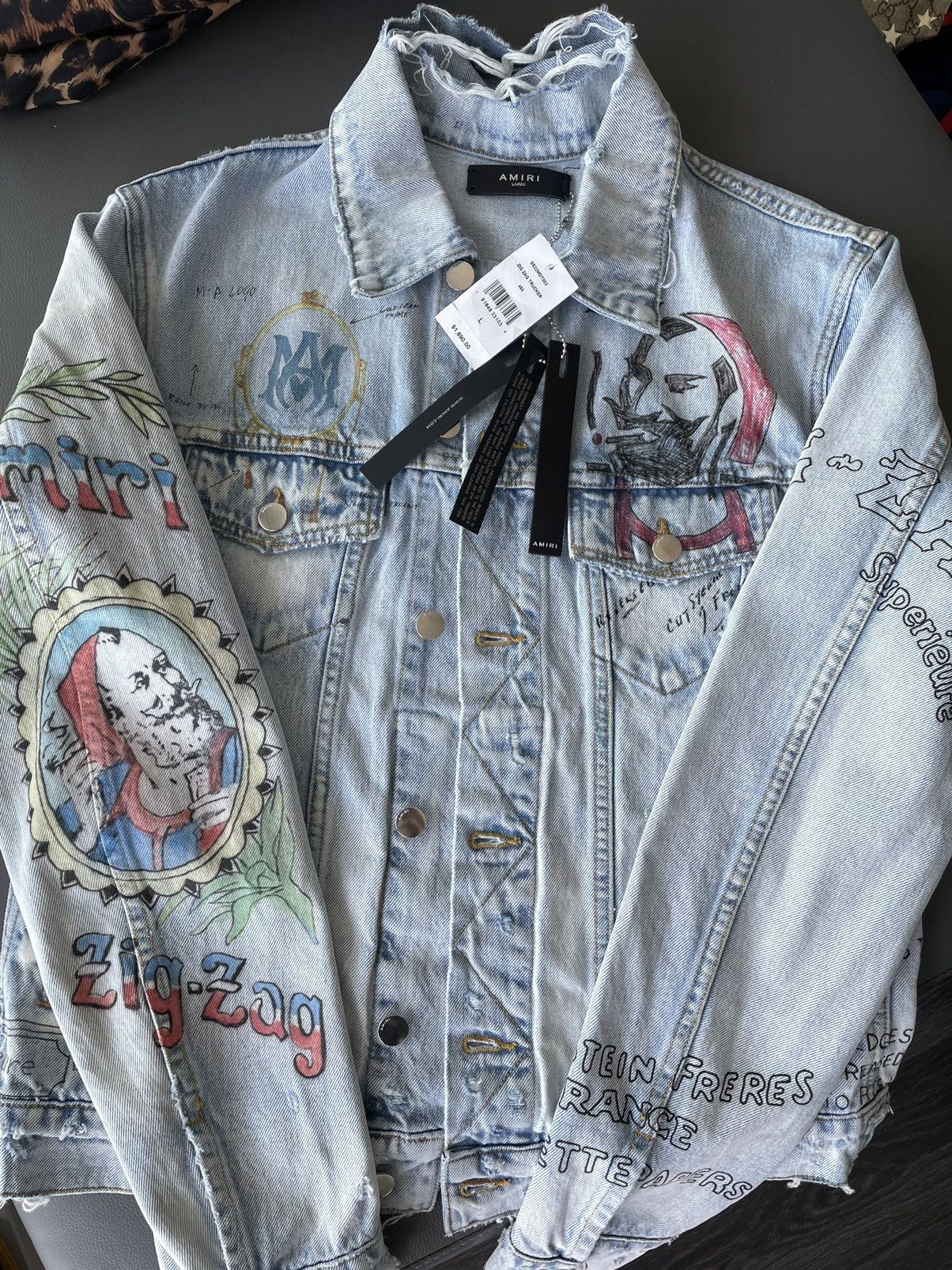 Amiri $1,900 Value Runway Limited Zig Zag Denim Trucker Jacket Size US L / EU 52-54 / 3 - 17 Thumbnail