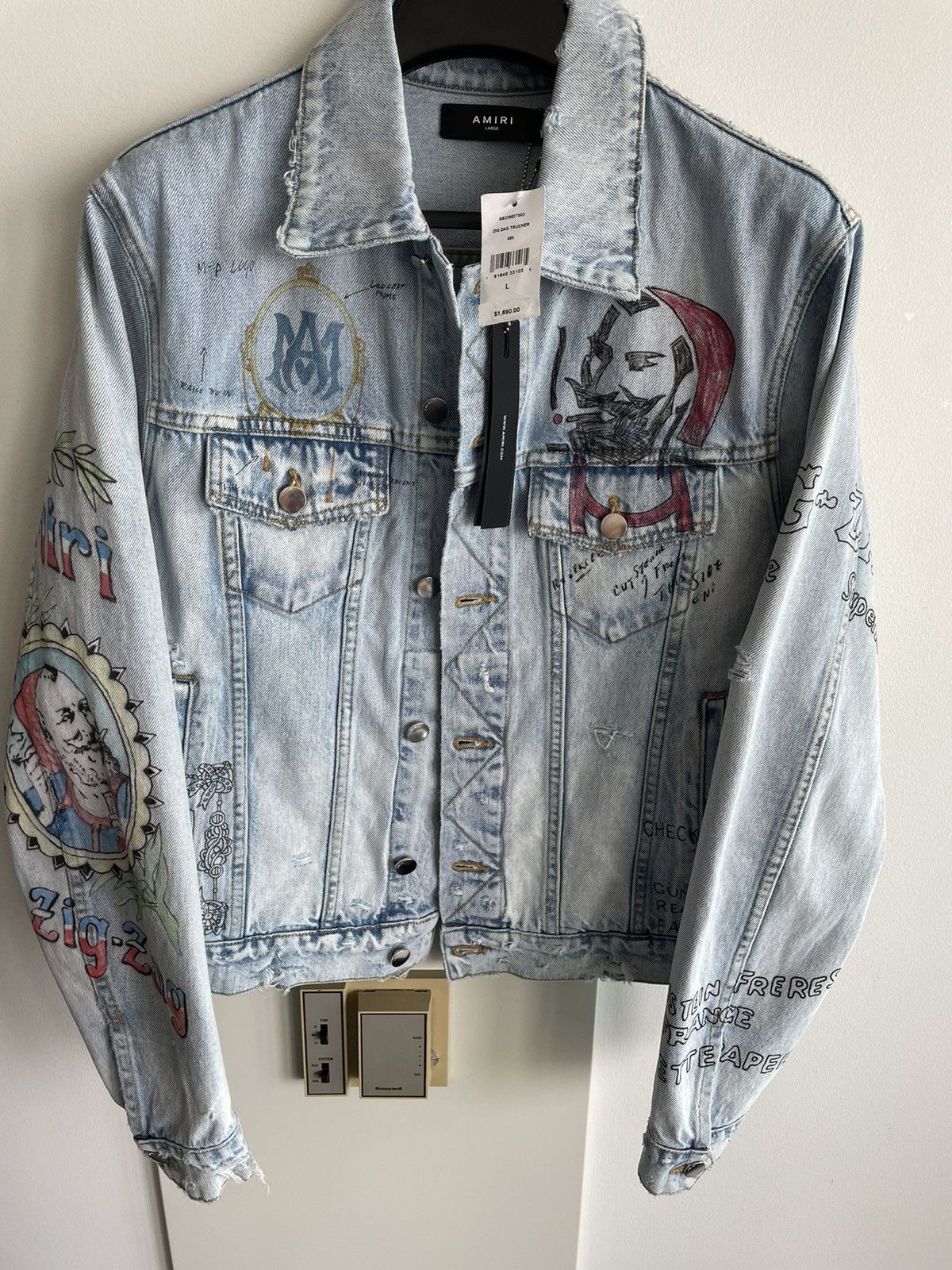 Amiri $1,900 Value Runway Limited Zig Zag Denim Trucker Jacket Size US L / EU 52-54 / 3 - 20 Thumbnail