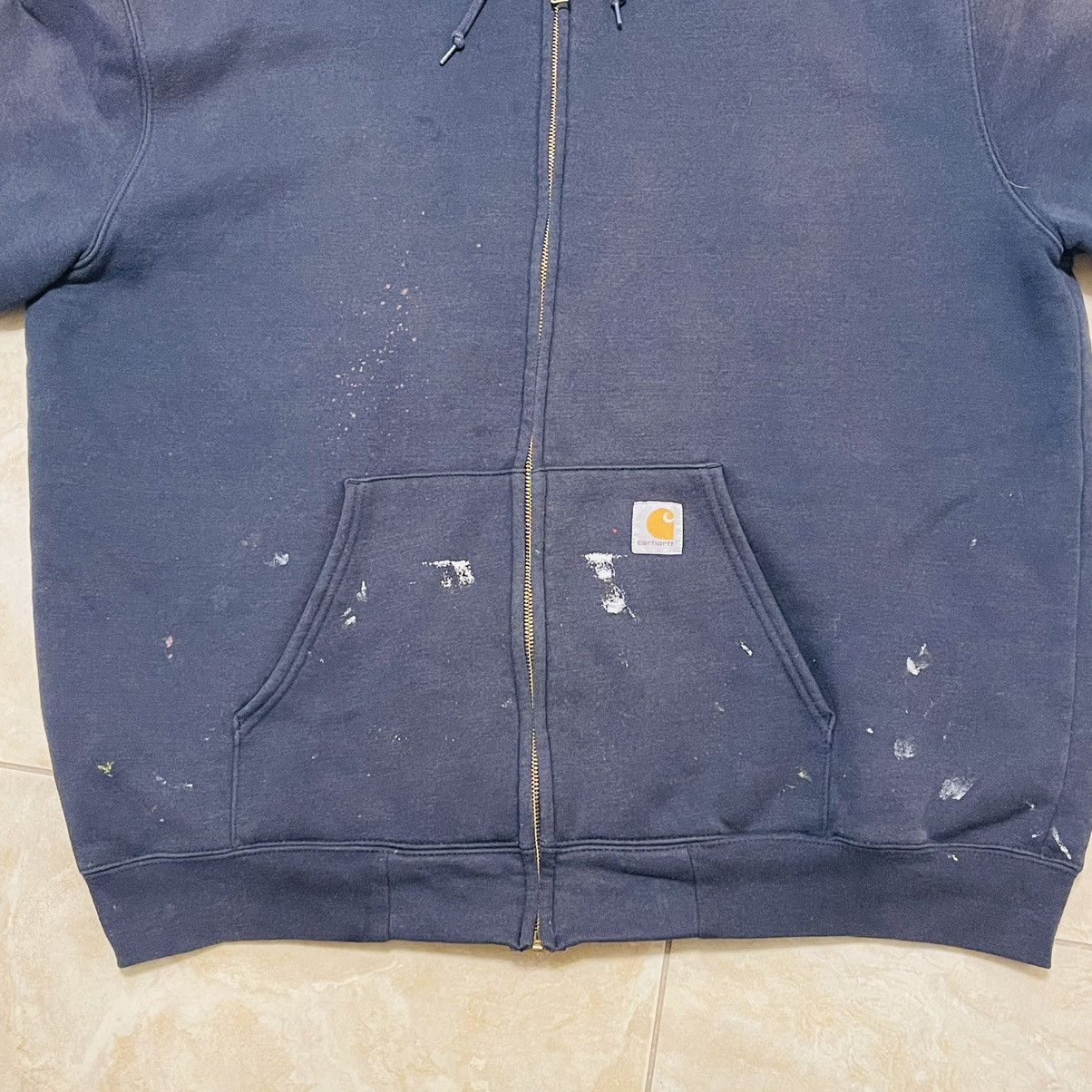 Carhartt × Vintage VINTAGE CARHARTT NAVY PAINT STAIN HOODIE! Size US XL / EU 56 / 4 - 4 Thumbnail