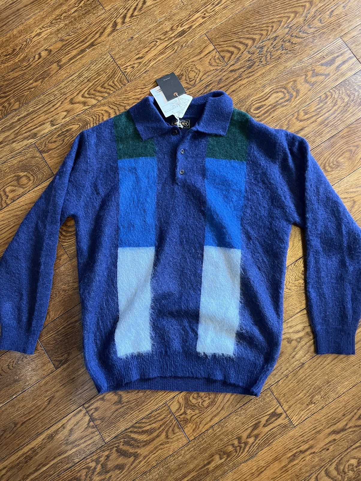 Image of Beams Plus Mohair Knit Polo in Blue, Men's (Size XL)