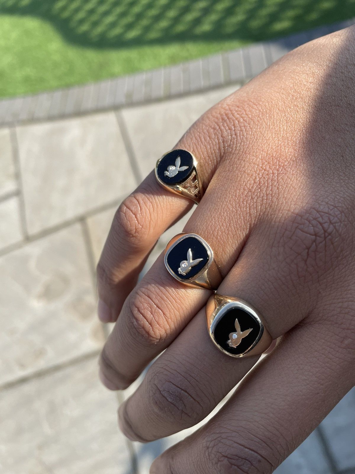 Playboy VINTAGE 1980'S VVS1 DIAMOND 9K GOLD OVAL ONYX
