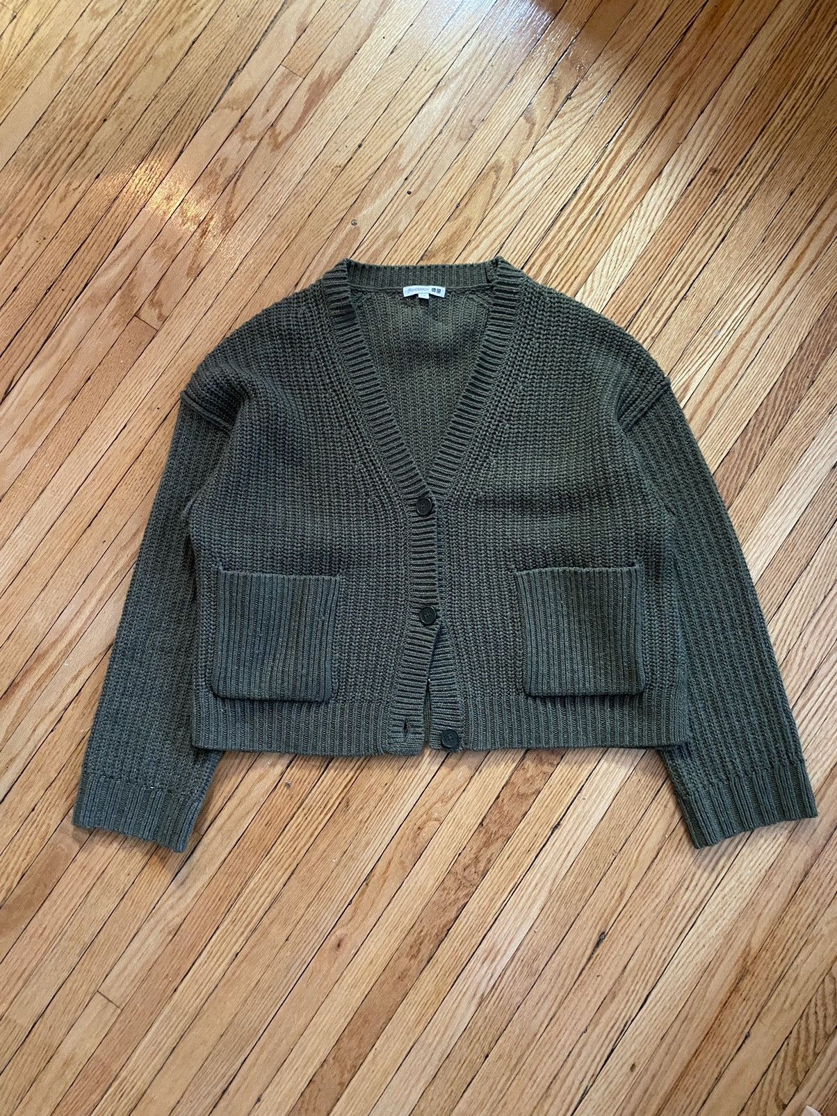 image of J W Anderson Jw Anderson Cropped Cardigan (Olive), Men's (Size Large)
