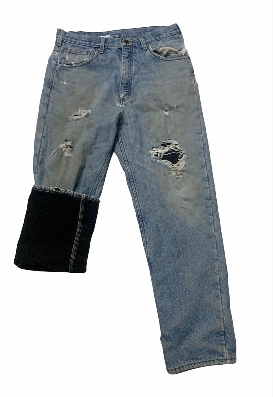 Carhartt × Vintage VINTAGE CARHARTT FLEECE WARM LINED RIPPED DENIM Size US 35 - 8 Thumbnail