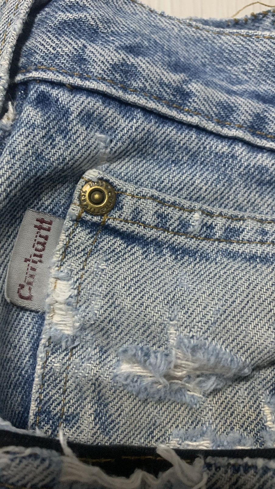 Carhartt × Vintage VINTAGE CARHARTT FLEECE WARM LINED RIPPED DENIM Size US 35 - 12 Thumbnail