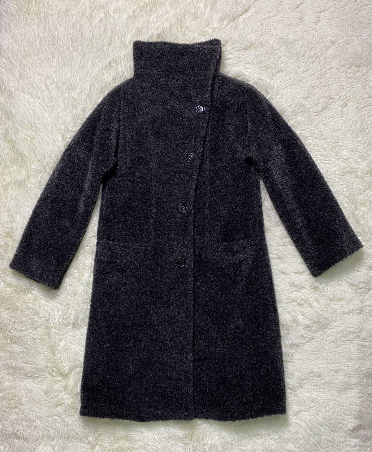 image of Max Mara Studio Alpaca Virgin Wool Dark Grey Long Coat, Women's (Size Small)