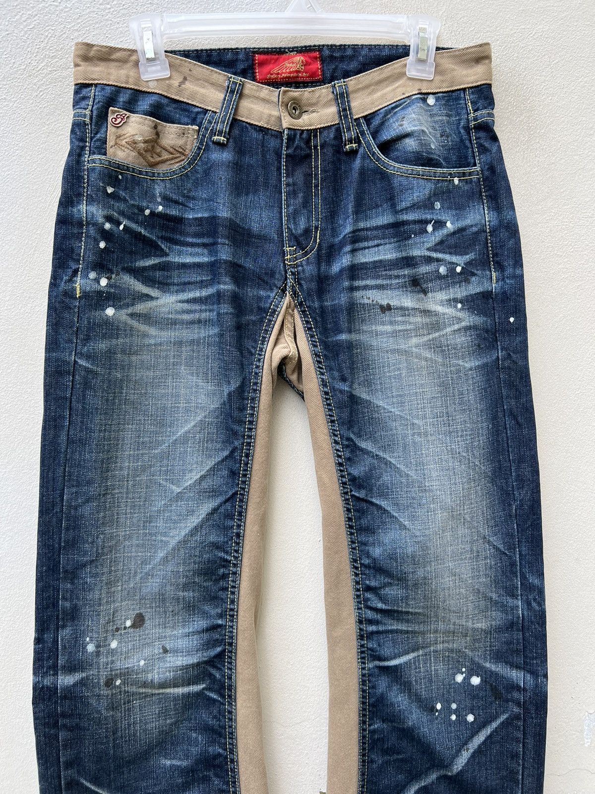 Indian Motorcycle × Vintage VTG Indian Motorcycle Painter Denim Wide Leg Hybrid Jeans Size US 30 / EU 46 - 7 Thumbnail