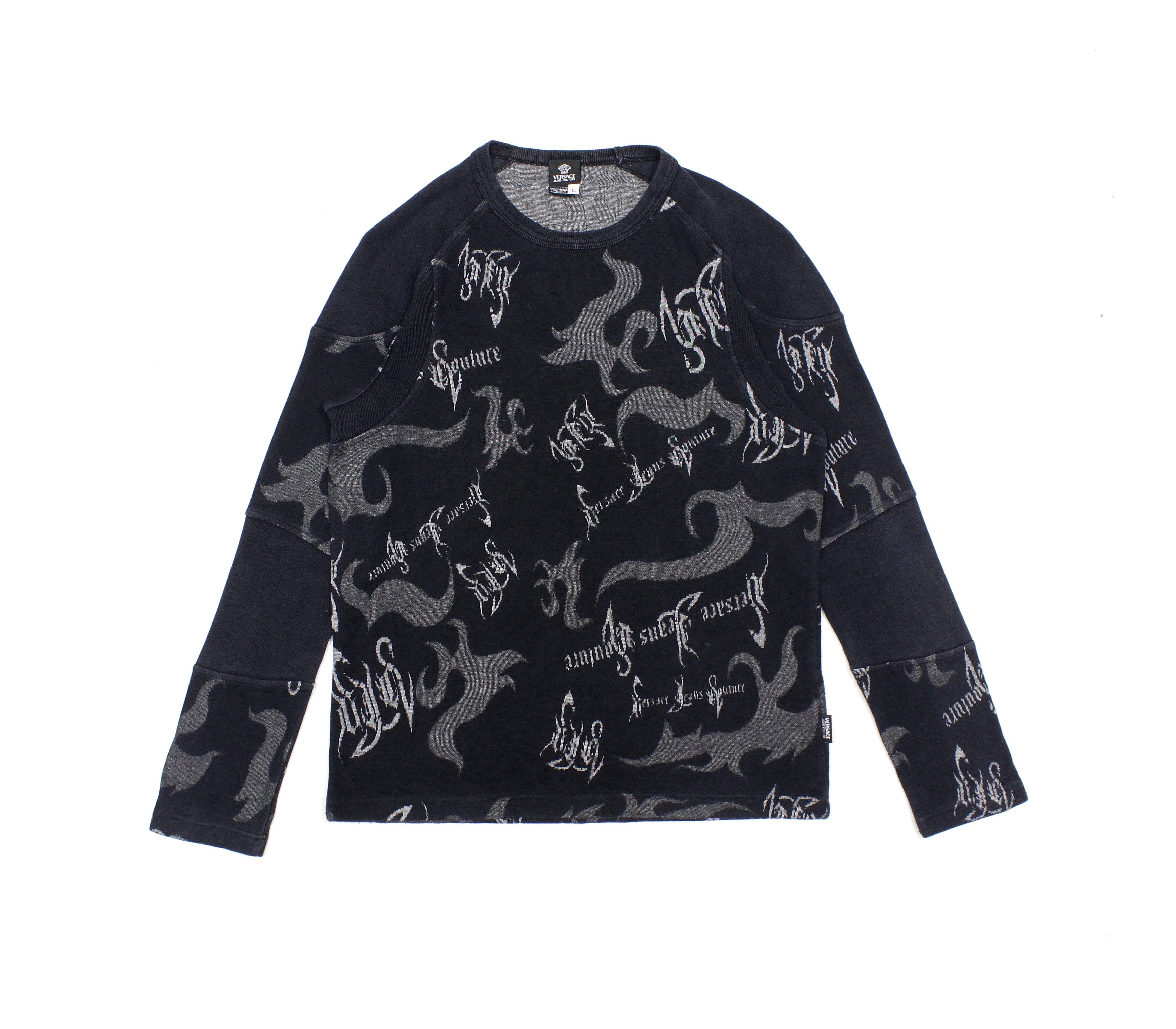 Versace 90S Gothic Tribal Tattoo Cotton Sweater Vintage Size L / US 10 / IT 46 - 1 Thumbnail