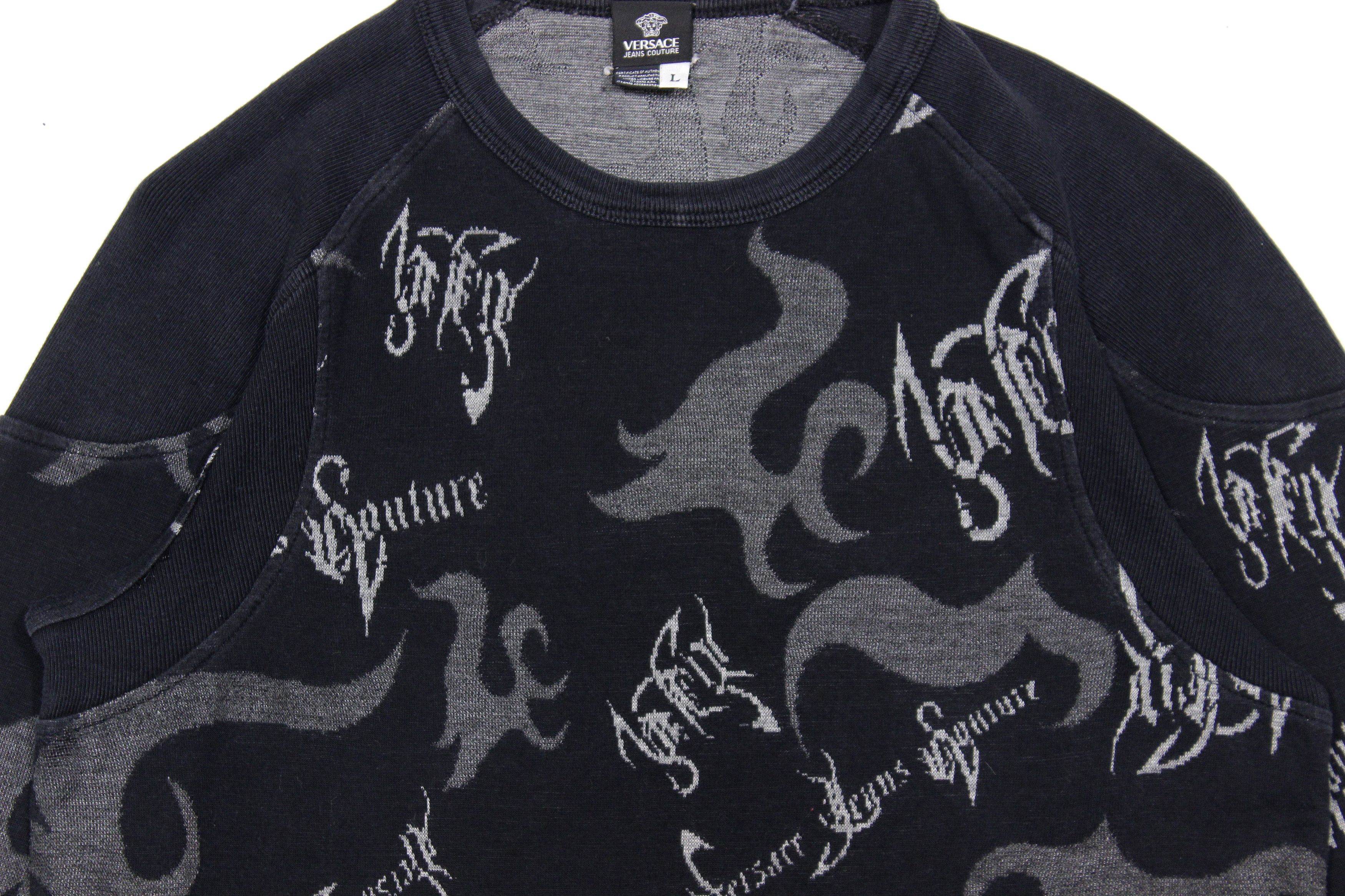 Versace 90S Gothic Tribal Tattoo Cotton Sweater Vintage Size L / US 10 / IT 46 - 3 Thumbnail