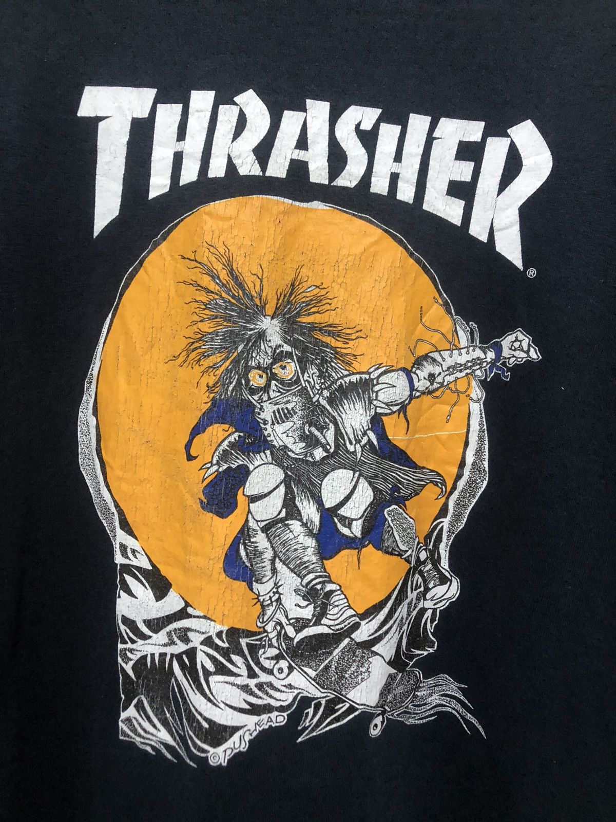 Vintage Vintage 90s Thrasher Pushead TShirt USA Skate Peralta Zorlac ...