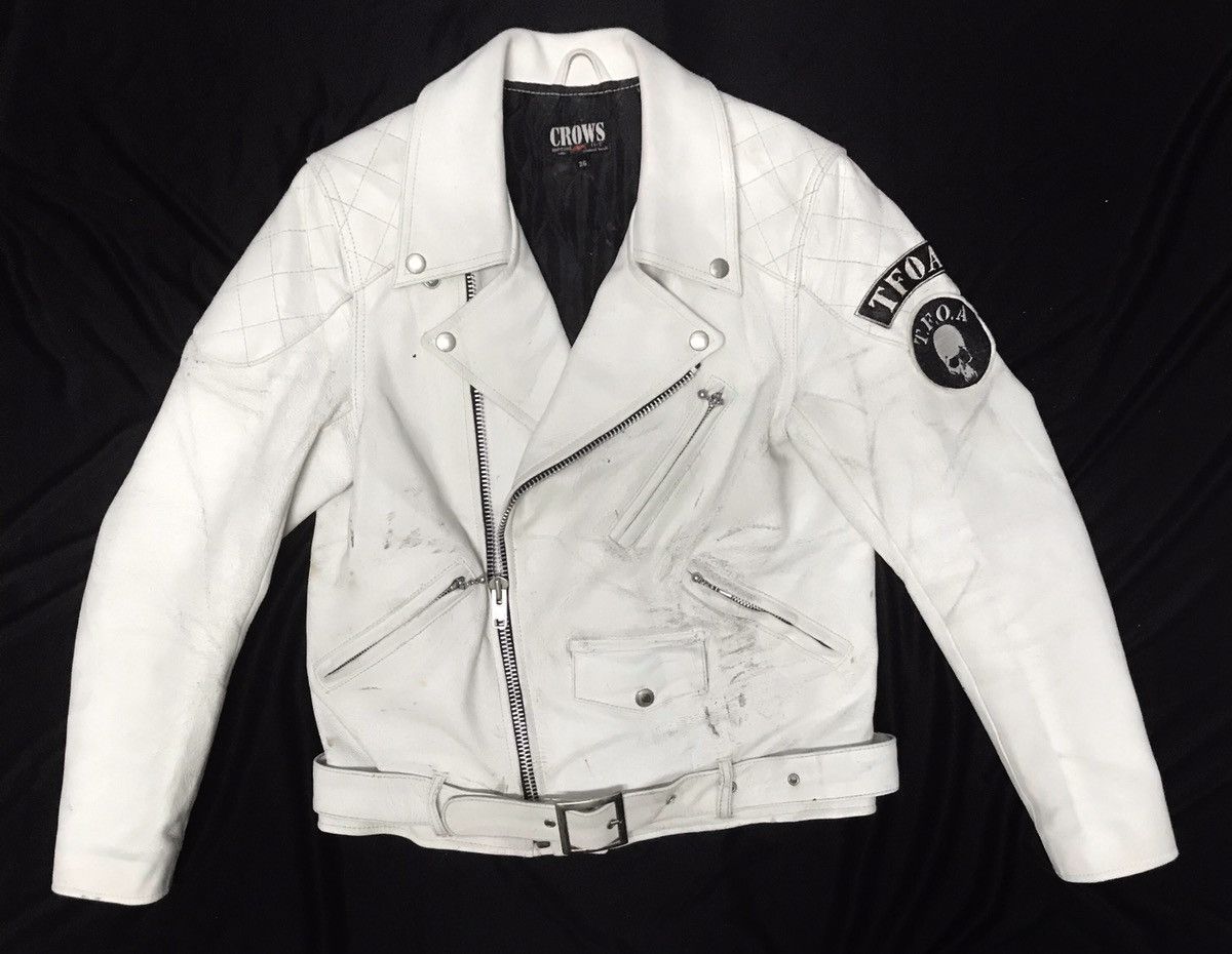 Japanese Brand White Lether Biker TFOA Jacket Size US S / EU 44-46 / 1 - 3 Thumbnail