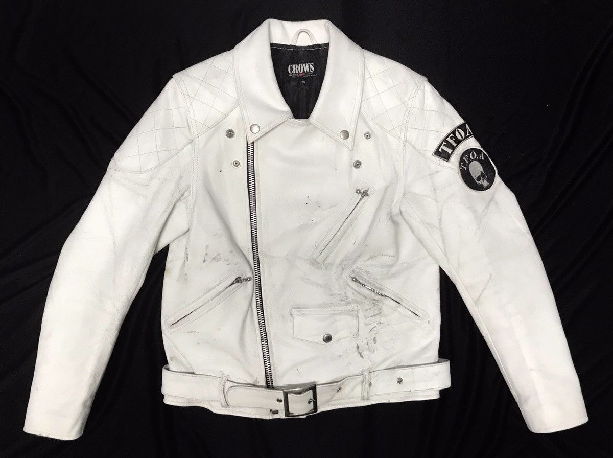 Japanese Brand White Lether Biker TFOA Jacket Size US S / EU 44-46 / 1 - 2 Thumbnail