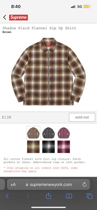 Supreme Supreme shadow plaid flannel zip up shirt    | Grailed