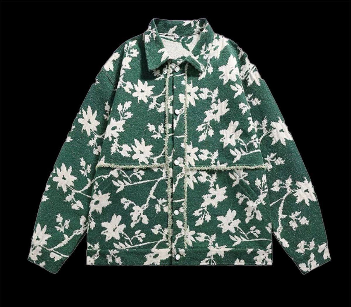 image of Green Floral Leaves Jacket Bomber Style Wool in Mix, Men's (Size XL)