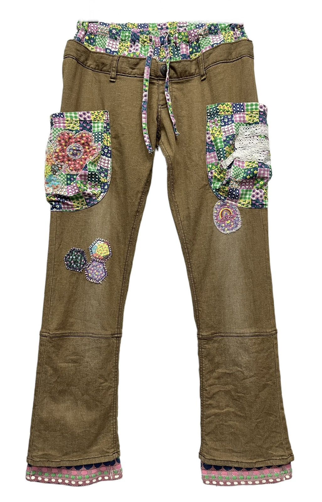 Art Comes First Art Cargo Patchwork Style Drawstring Stretch Denim Flare Size 30" / US 8 / IT 44 - 2 Thumbnail
