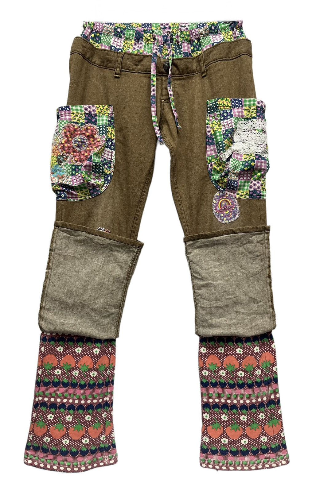Art Comes First Art Cargo Patchwork Style Drawstring Stretch Denim Flare Size 30" / US 8 / IT 44 - 1 Thumbnail