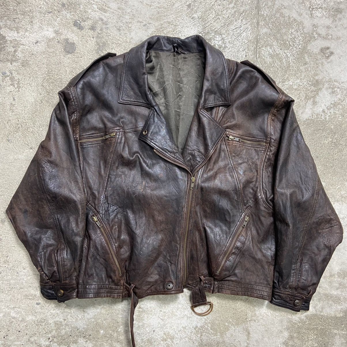 Genuine Leather 1970s BIKER LEATHER JACKET Size US L / EU 52-54 / 3 - 1 Thumbnail