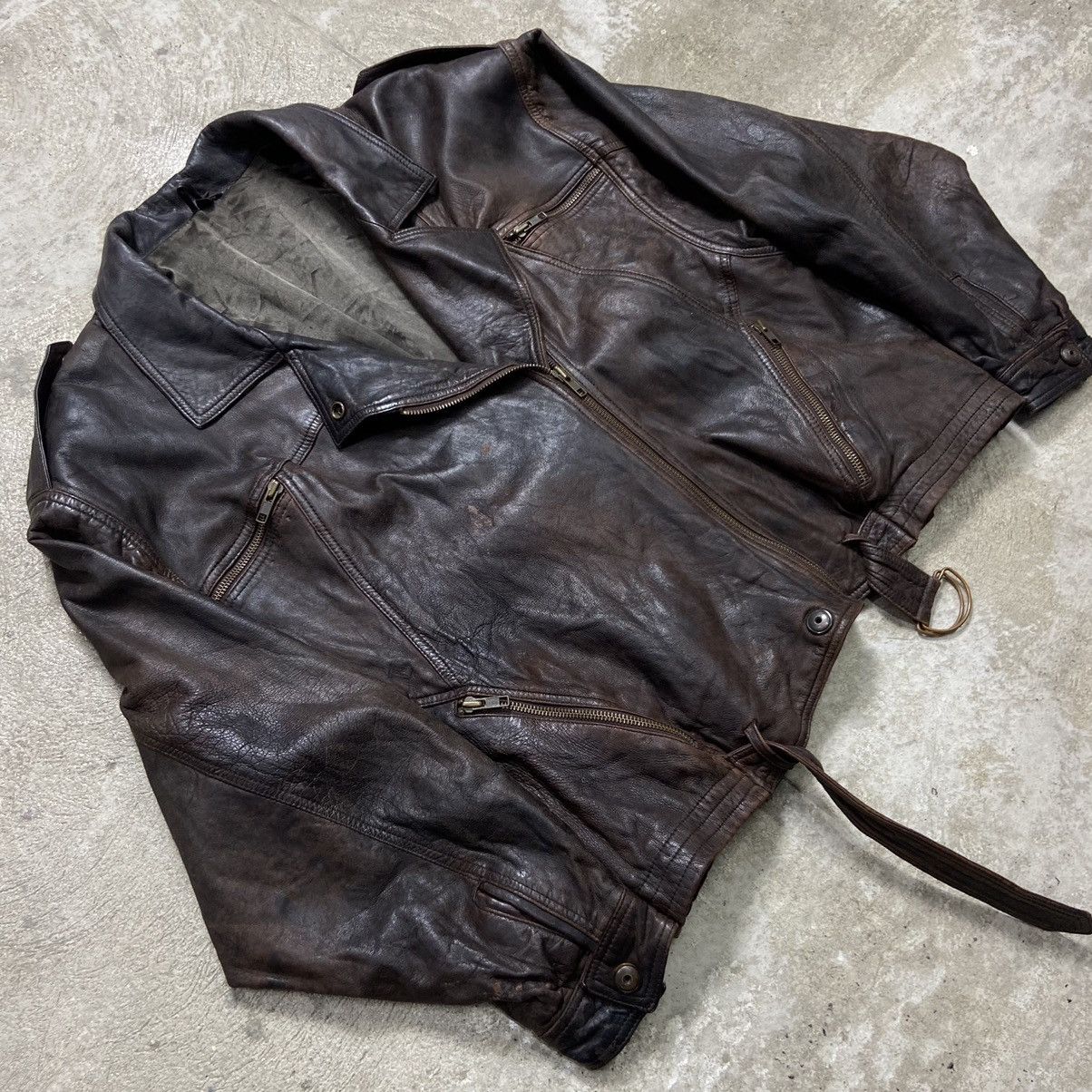 Genuine Leather 1970s BIKER LEATHER JACKET Size US L / EU 52-54 / 3 - 2 Thumbnail