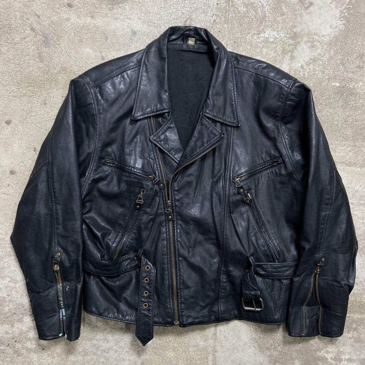 Genuine Leather 1970s BIKER LEATHER JACKET Size US L / EU 52-54 / 3 - 1 Thumbnail