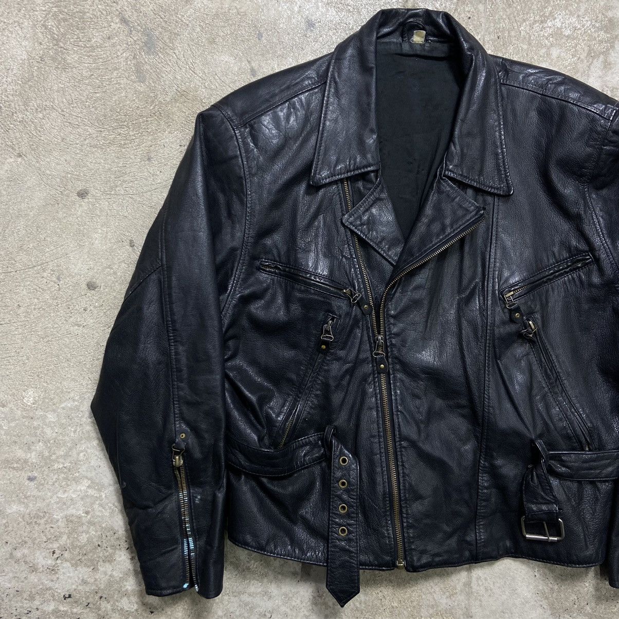 Genuine Leather 1970s BIKER LEATHER JACKET Size US L / EU 52-54 / 3 - 2 Thumbnail