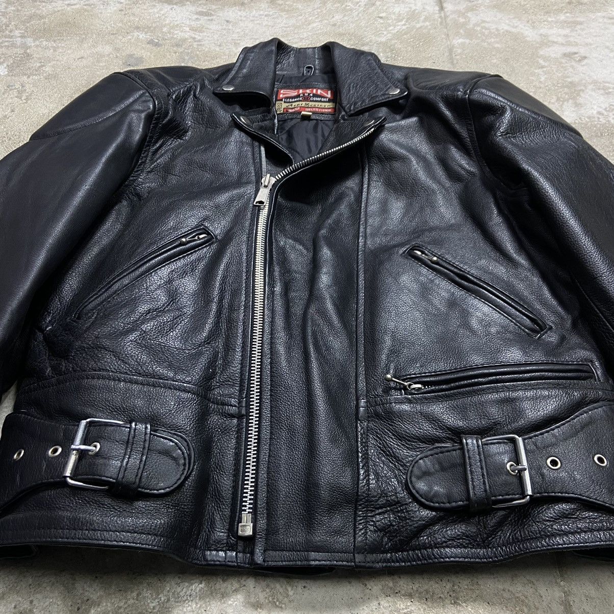 Genuine Leather 1980s BIKER LEATHER JACKET EXCELLENT VINTAGE QUALITY - 2273 Size US L / EU 52-54 / 3 - 5 Thumbnail