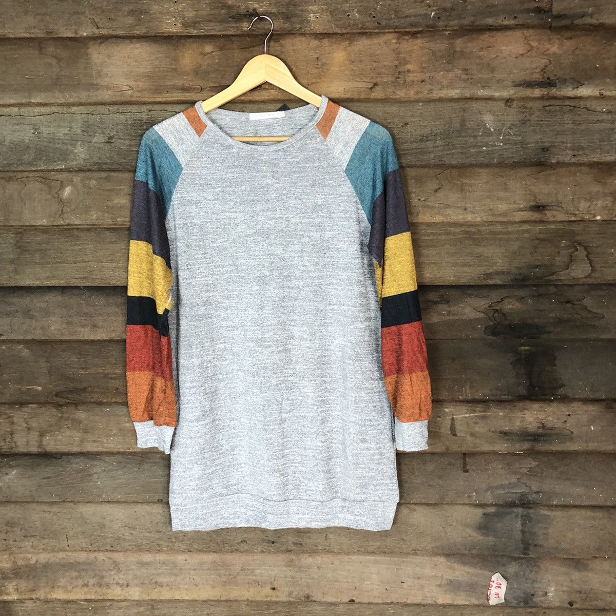 image of Homespun Knitwear x Vintage Chaoyige Fashion Stripe Rainbow Sleeve Sewatshirt Grey 4783, Women's (S