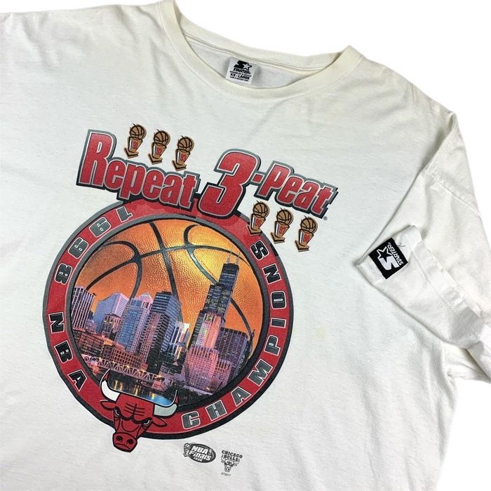 Vintage Vintage 90s Chicago Bulls 3 Peat Repeat Starter T Shirt | Grailed