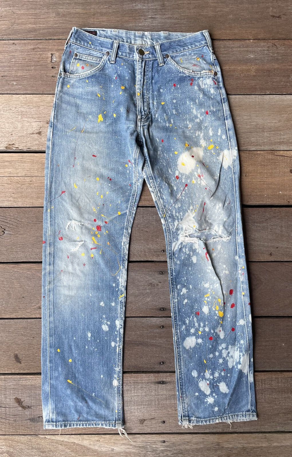 Lee Vintage Lee Custom Paint Distressed Denim Light Blue Size US 30 / EU 46 - 2 Thumbnail
