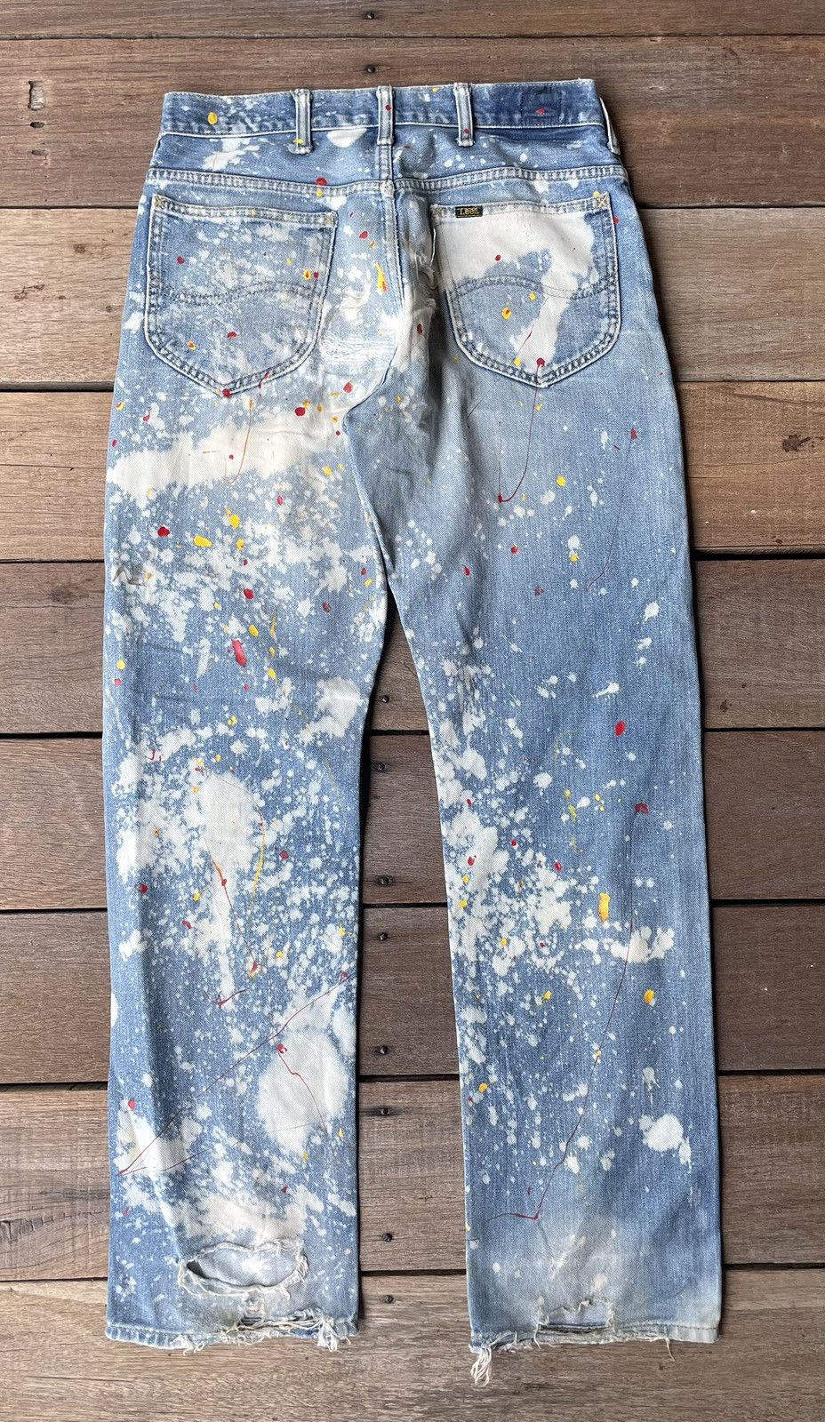Lee Vintage Lee Custom Paint Distressed Denim Light Blue Size US 30 / EU 46 - 1 Thumbnail