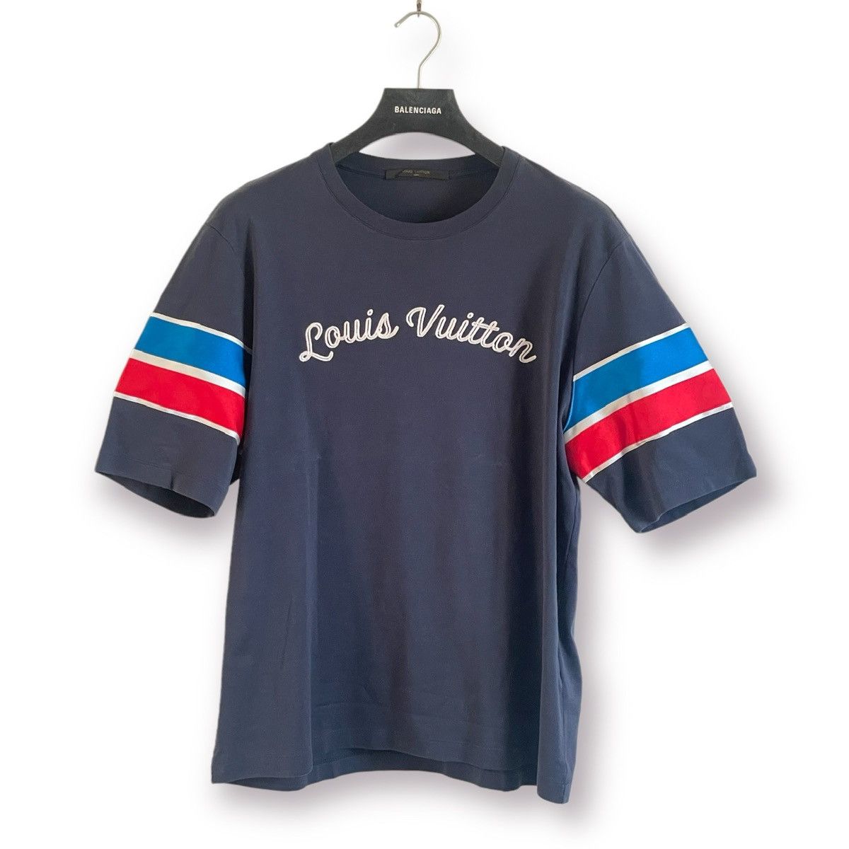 LOUIS VUITTON 16SS Taping Design Logo Short Sleeve T-Shirt Men's Navy Size  XXS