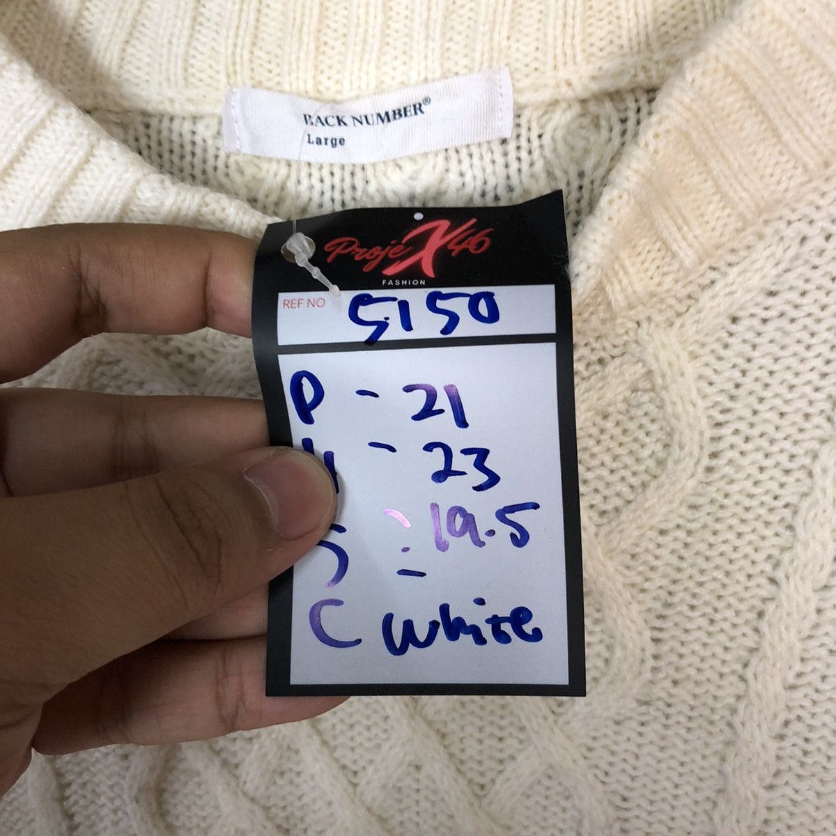 Aran Isles Knitwear Back Number White Knitwear #5150 Size L / US 10 / IT 46 - 8 Thumbnail