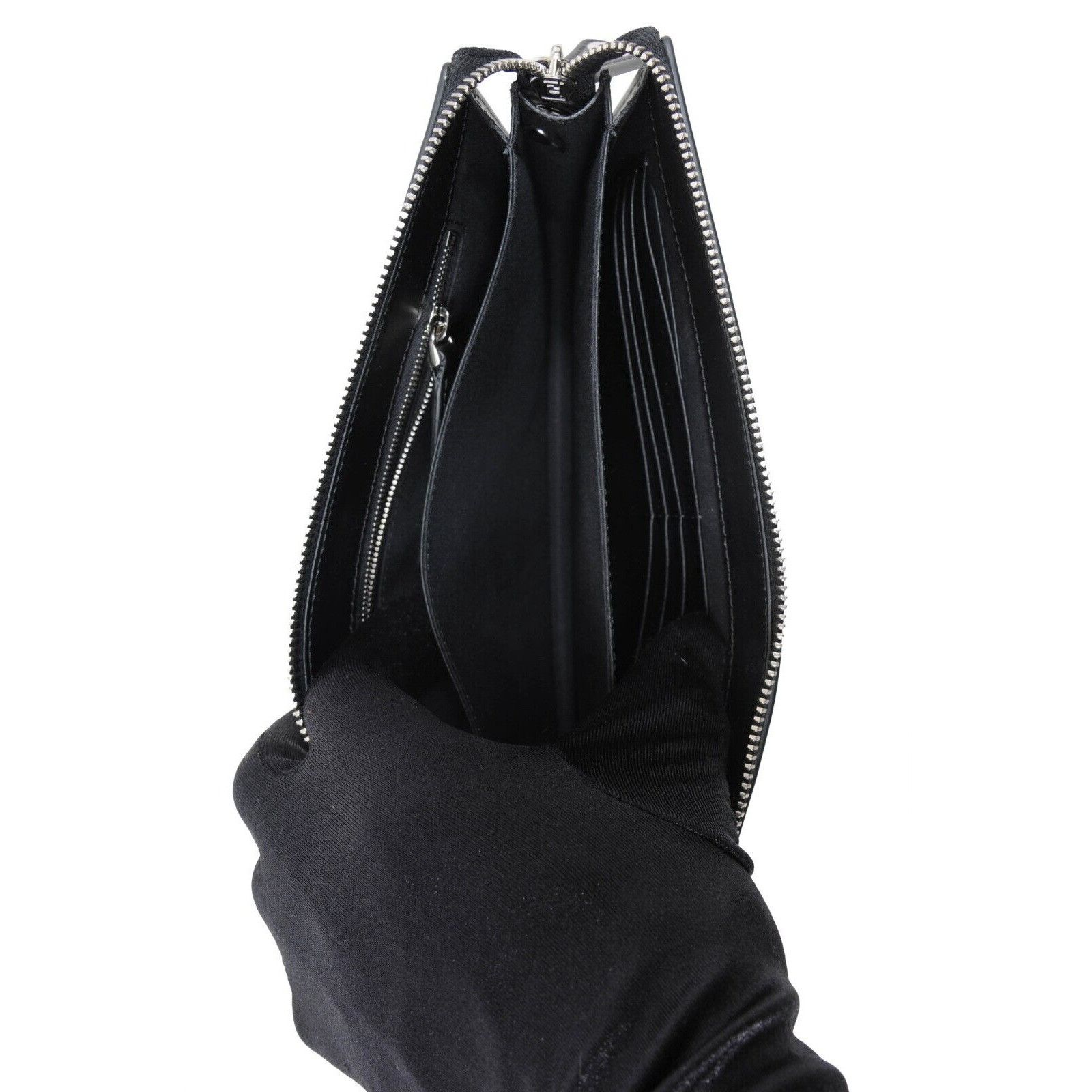 Fendi Pouch Black Leather Brown FF Logo Clutch Travel Bag Size ONE SIZE - 11 Thumbnail