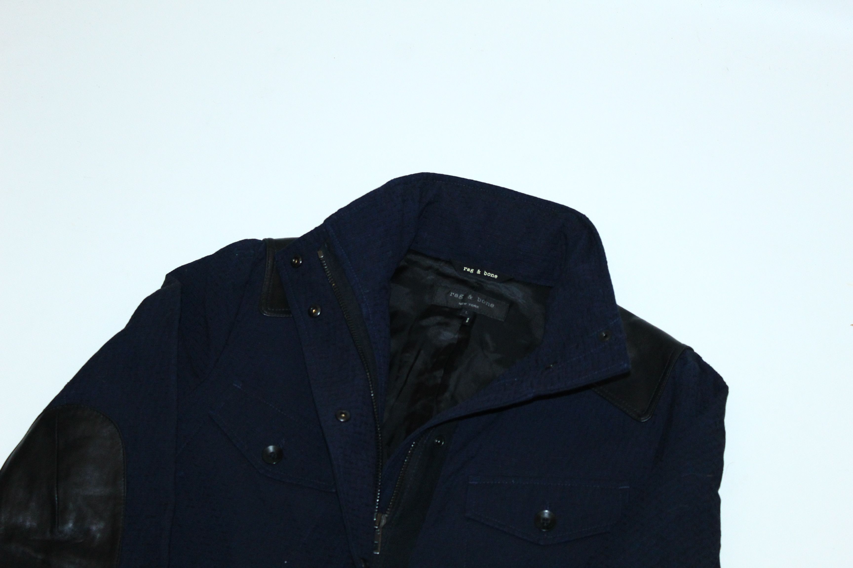 Rag & Bone Rag & Bone Woven Cotton Jacquard Jacket Leather Trim Size US M / EU 48-50 / 2 - 2 Thumbnail